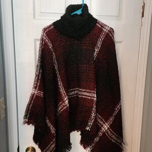 Cherie Bliss Sweater Poncho Cape Black/White/Red Women’s One Size NWT